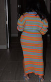 Multi color stripe  knit top and skirt set