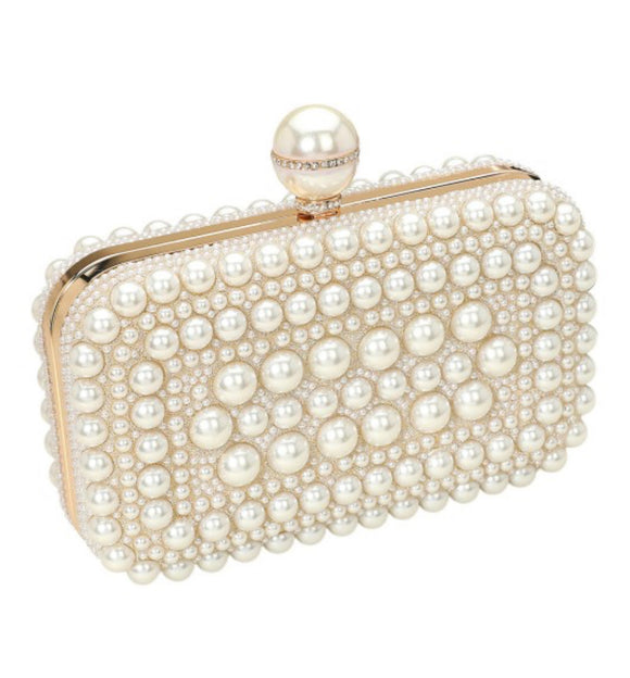 Pearl Embellished Box clutch (handbags)