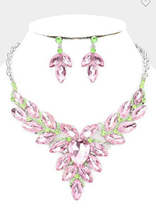 Marquise cluster pink and green necklace/earrings (jewelry)