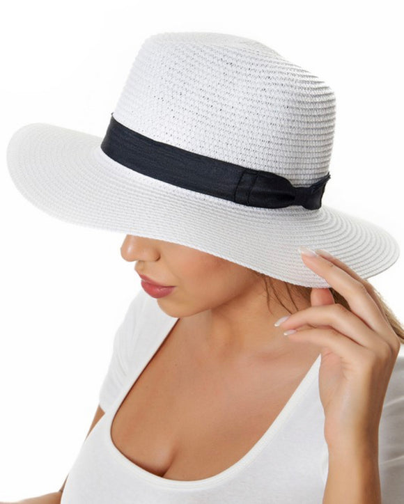 Straw Fedora with black bow ( hats)