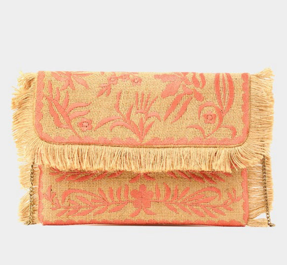 India boho flower embroidered clutch/ crossbody bag ( handbag)