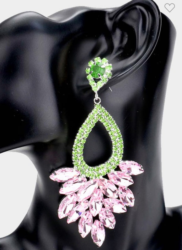 Pink and Green evening earrings (jewelry)