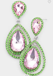 Teardrop crystal pink and green earrings (jewelry)